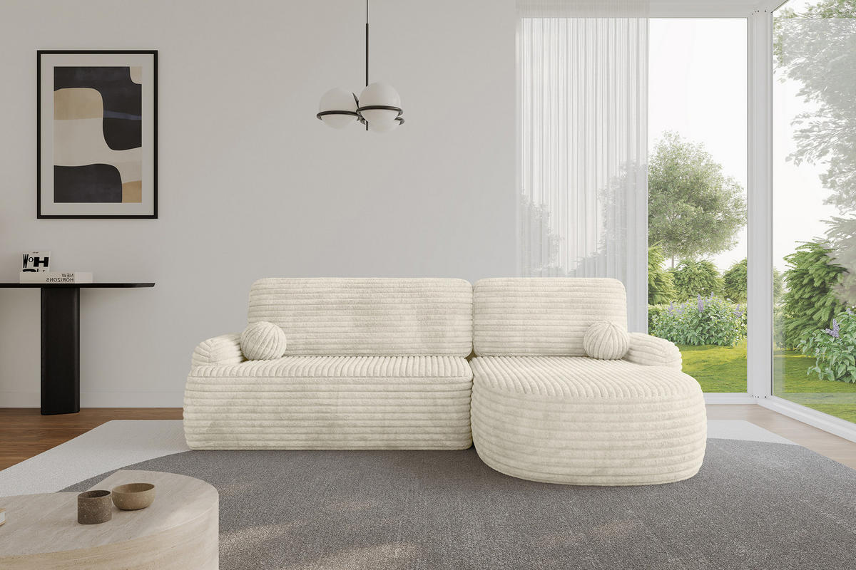 ECKSOFA mit Schlaffunktion und Bettkasten LIRA-L - 264x172x89 Creme - Ecru, Holzwerkstoff/Textil (172/264cm) - ALTDECOR
