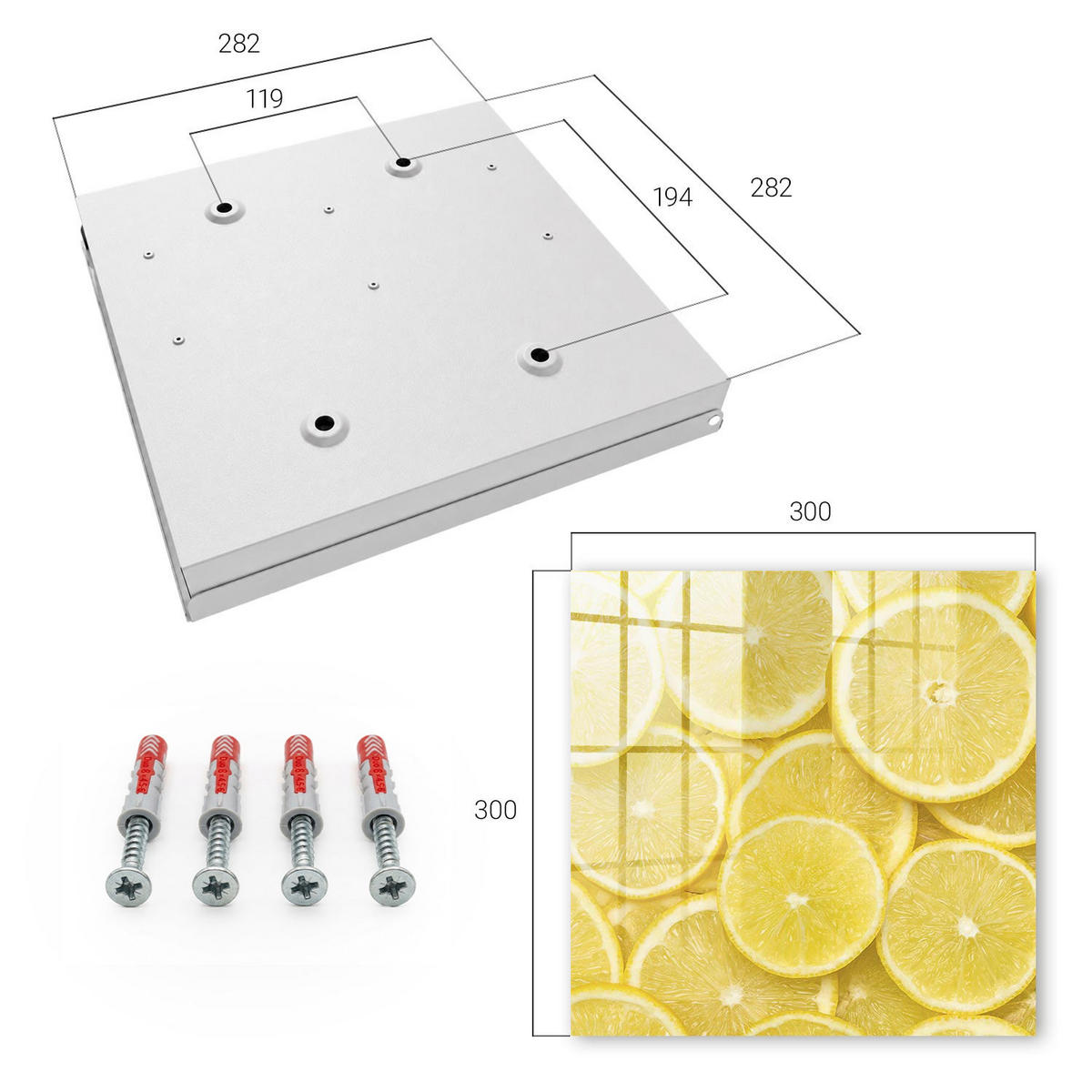 SCHLÜSSELBOX Weiß 30x30 cm – Türöffnung nach rechts - Zitronenscheiben - Gelb, Metall (30/30/5cm) - TULUP