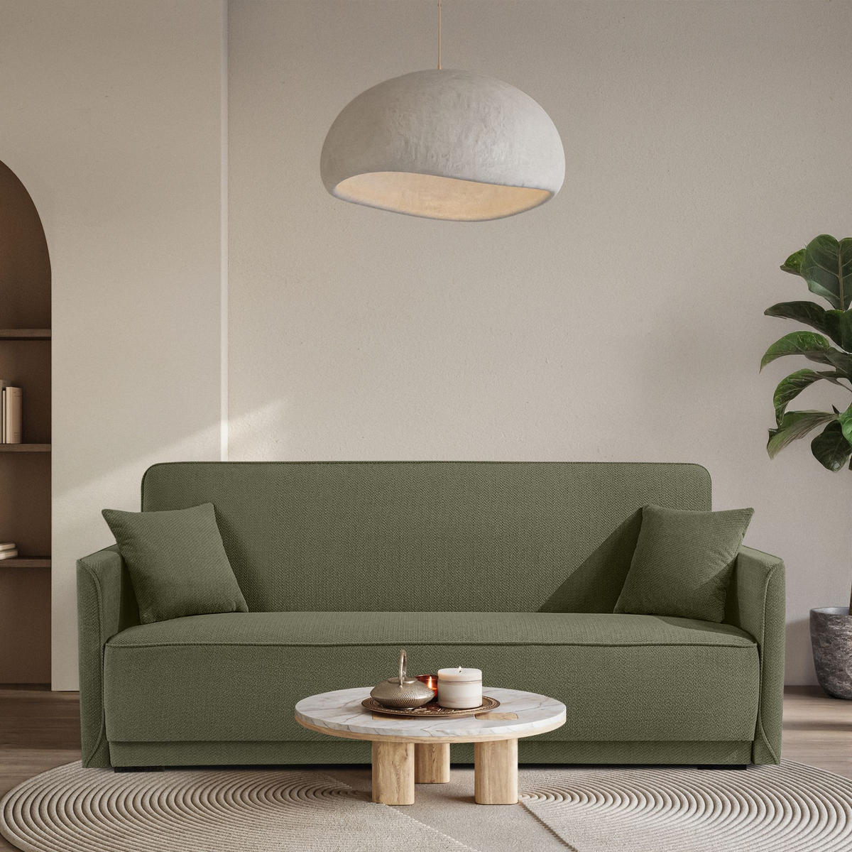 EINZELSOFA LIRIS, 3 Personen, Oliv - Olivgrün, Holz/Holzwerkstoff (208/91/98cm) - KONSIMO®