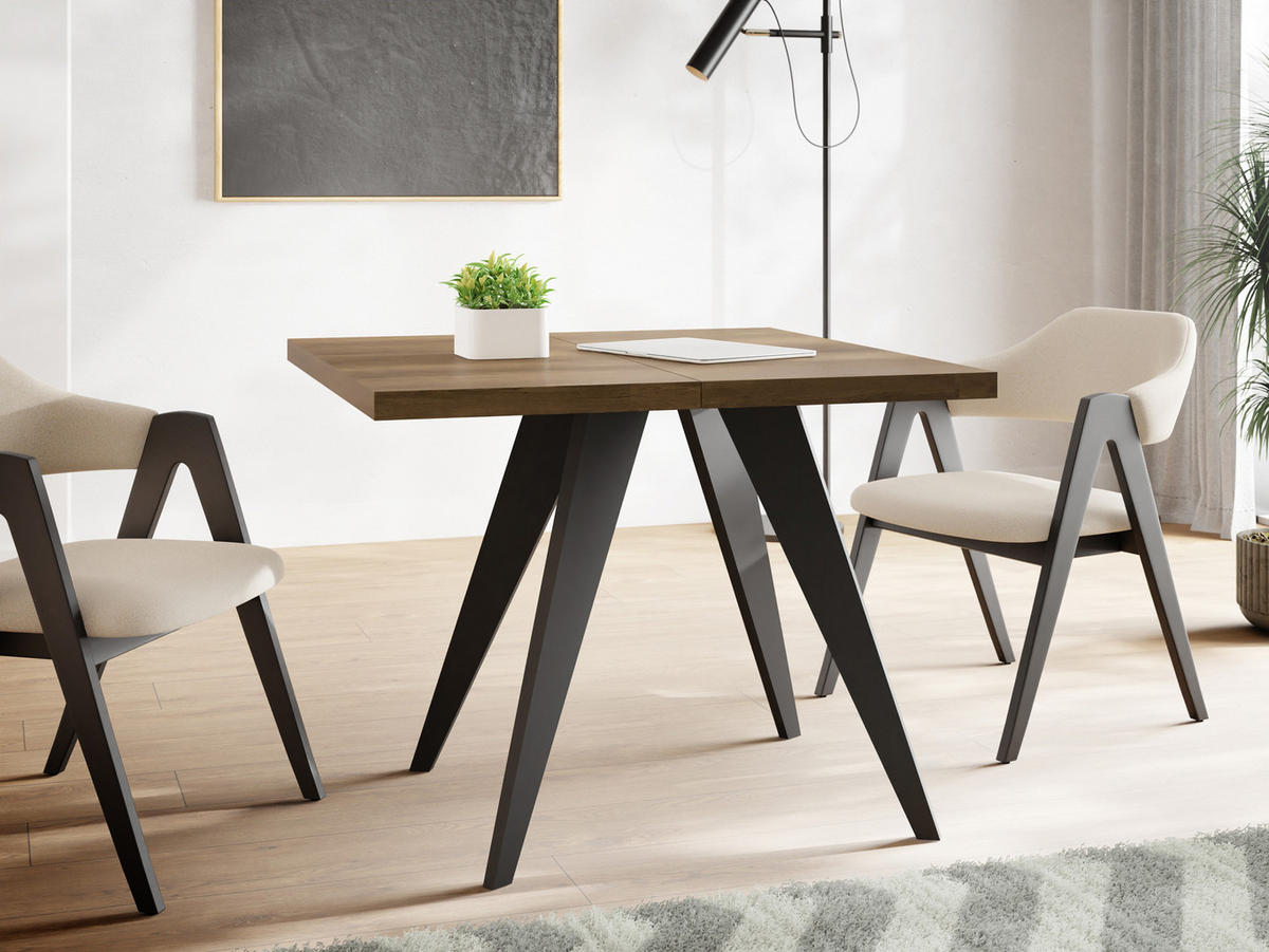 ESSTISCH Quadro quadratischer ausziehbarer, Lefkas Eiche 100-200/100/76 cm - Alteiche/Schwarz, Holz/Holzwerkstoff (100/100/76cm) - WFL GROUP