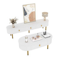 TV-SCHRANK- und Couchtisch-Set aus MDF 174x35x41 cm & 108x50x40 cm Weiß mit Schubladen und goldfarbenen Details - Weiß, Holzwerkstoff (174/41/35cm) - Modfu