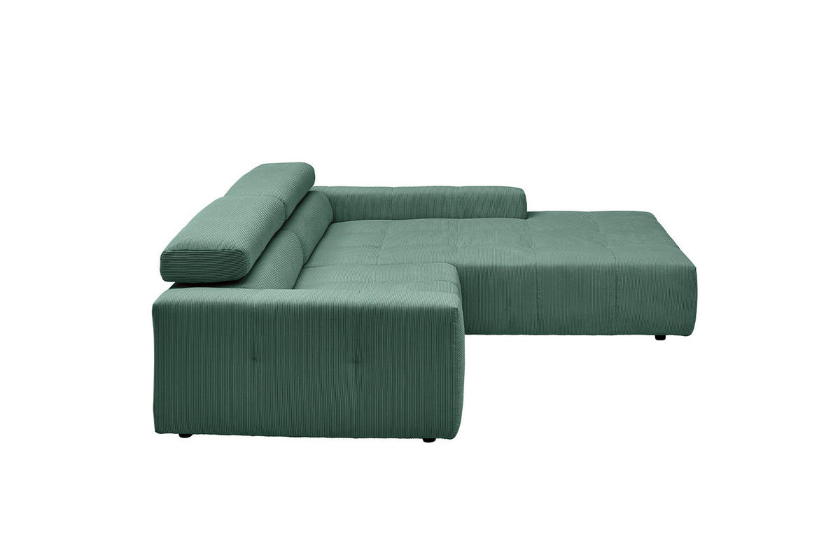 ECKSOFA MIT MOTORISCHEM SITZVORZUG RENO Smaragdgrün Cord - Smaragdgrün/Schwarz, Kunststoff/Textil (258/217cm) - KAWOLA