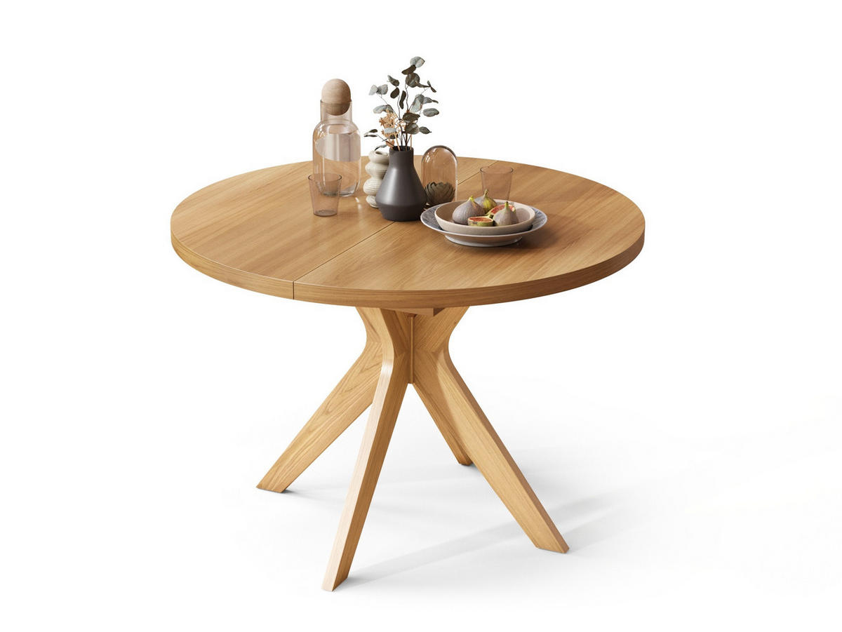 ESSTISCH rund Eiche Natur Echtholzfurnier ausziehbar - Eichefarben, Holzwerkstoff (110/110/77cm) - designimpex