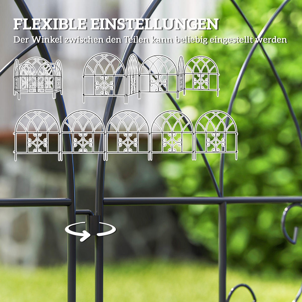 GARTENZAUN Stahl 300 cm x 70 cm Schwarz - Schwarz, Metall (1/70cm) - Outsunny