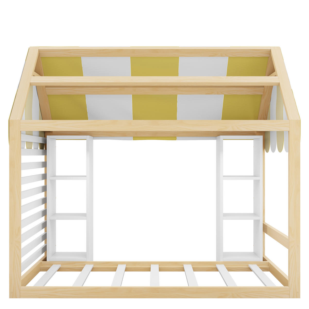 HAUSBETT 90/200 cm mit Himmelbett und Stauraum, DE-41618, in Holzfarbe/Weiß - Naturfarben/Weiß, Holzwerkstoff (90/200cm) - ComfortXL