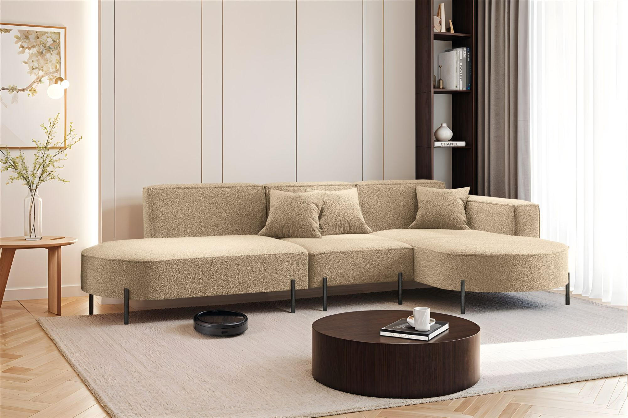 ECKSOFA Valencia - Hellbraun, Holzwerkstoff/Textil (321/165cm) - Fun Möbel