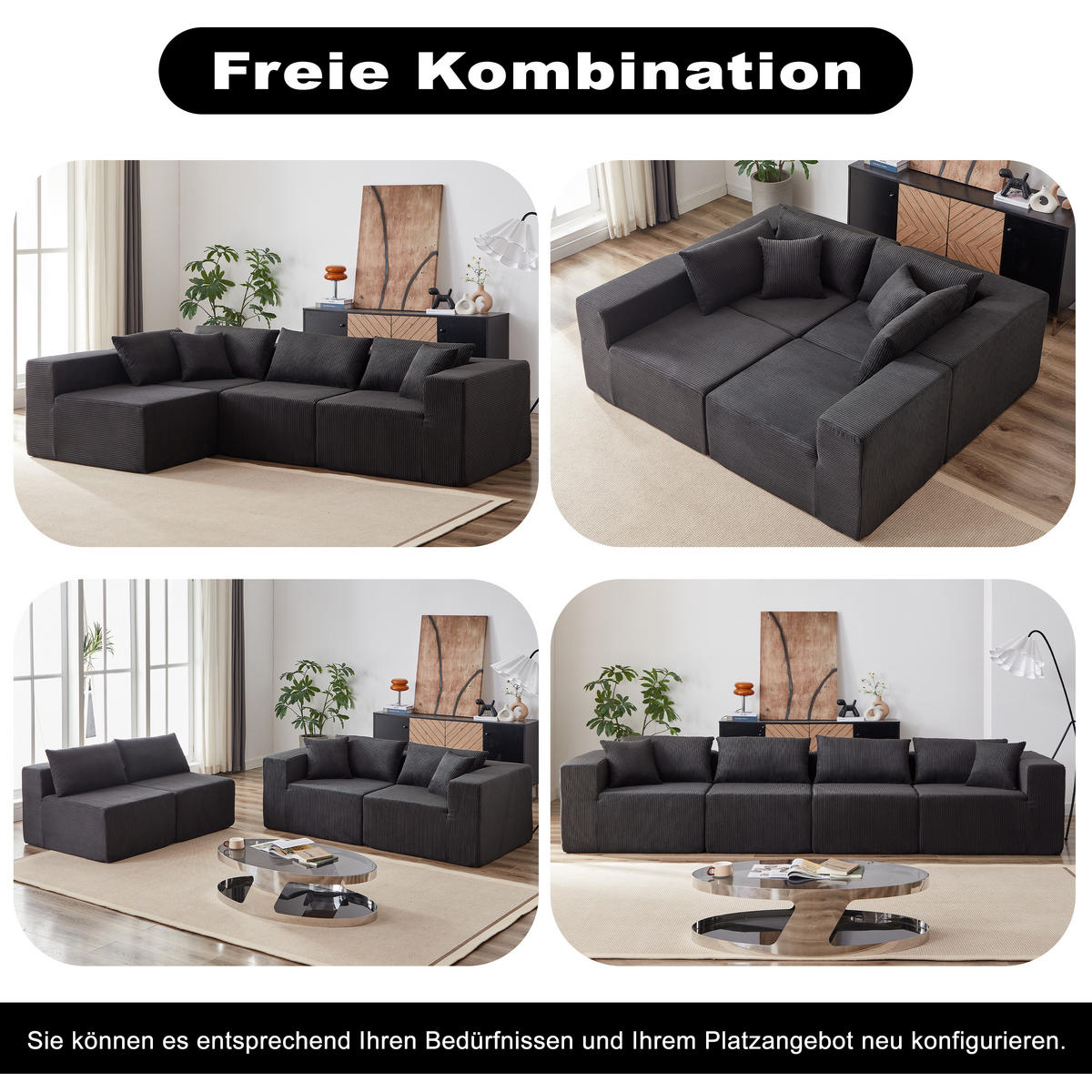 ECKSOFA 264/167/71 cm Schwarz Cord - Schwarz, Textil (264/167cm) - Oxeza