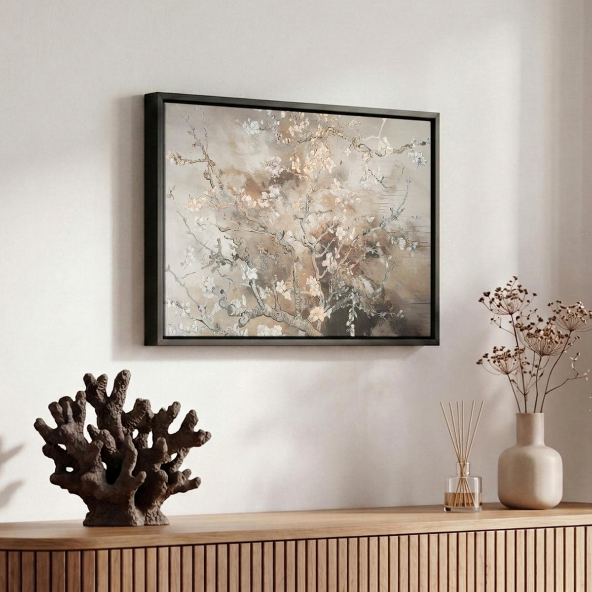 LEINWAND Bilder mit Rahmen - Mandelblüte - Kunst - Van Gogh - Beige - Abstrakt - 30x20 - Braun, Textil (30/20cm) - MuchoWow