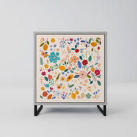 SIDEBOARD FLORAL COMBINATION, Grau, 57,5x42x67,5 cm, Schwarze Metall-Rahmenfüße - Multicolor/Schwarz, Holzwerkstoff/Metall (57.5/67.5/42cm) - SpaceRebels