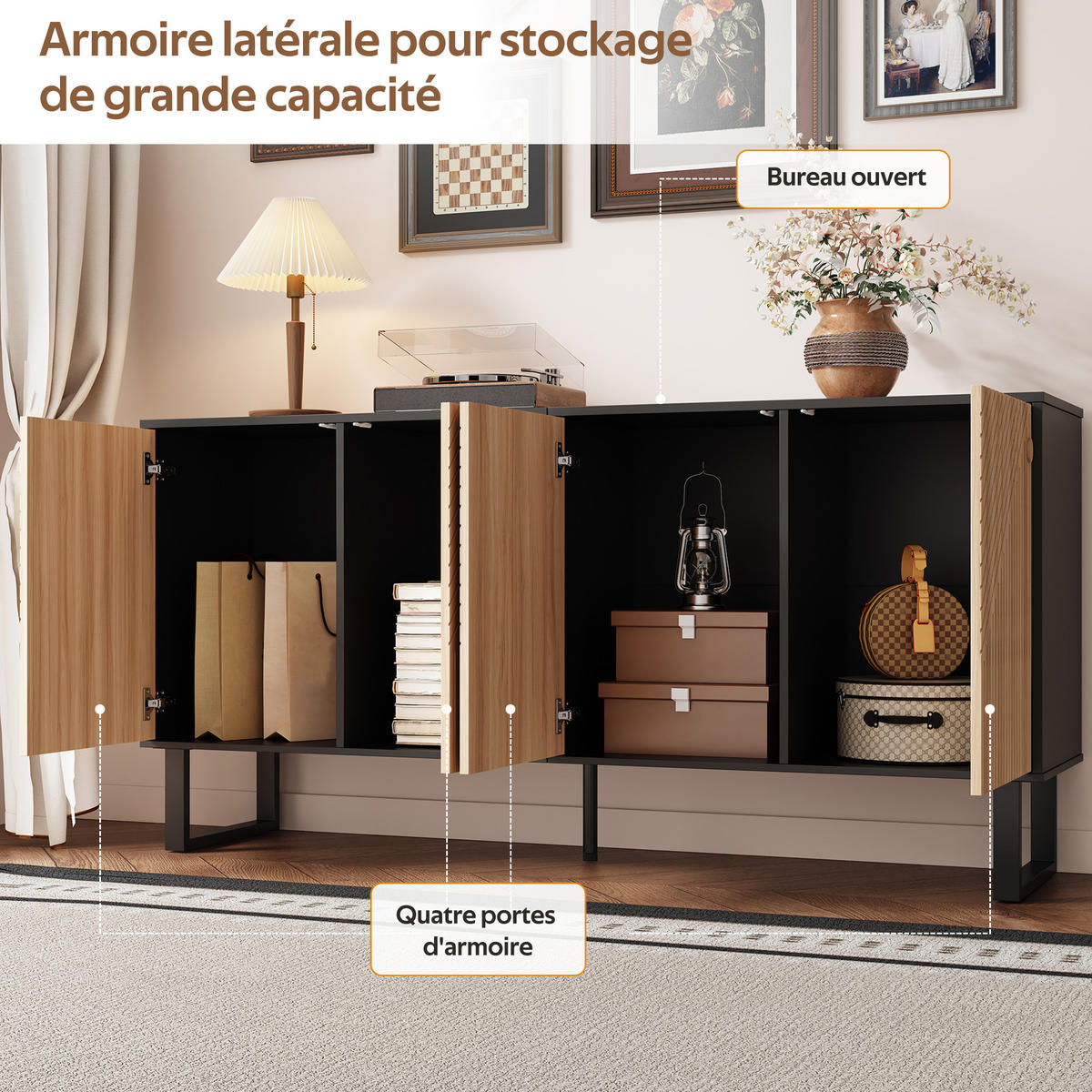 SIDEBOARD schwarz Holzoptik 3D Streifen - Naturfarben, Holz (160/75/38cm) - Fortuna Lai