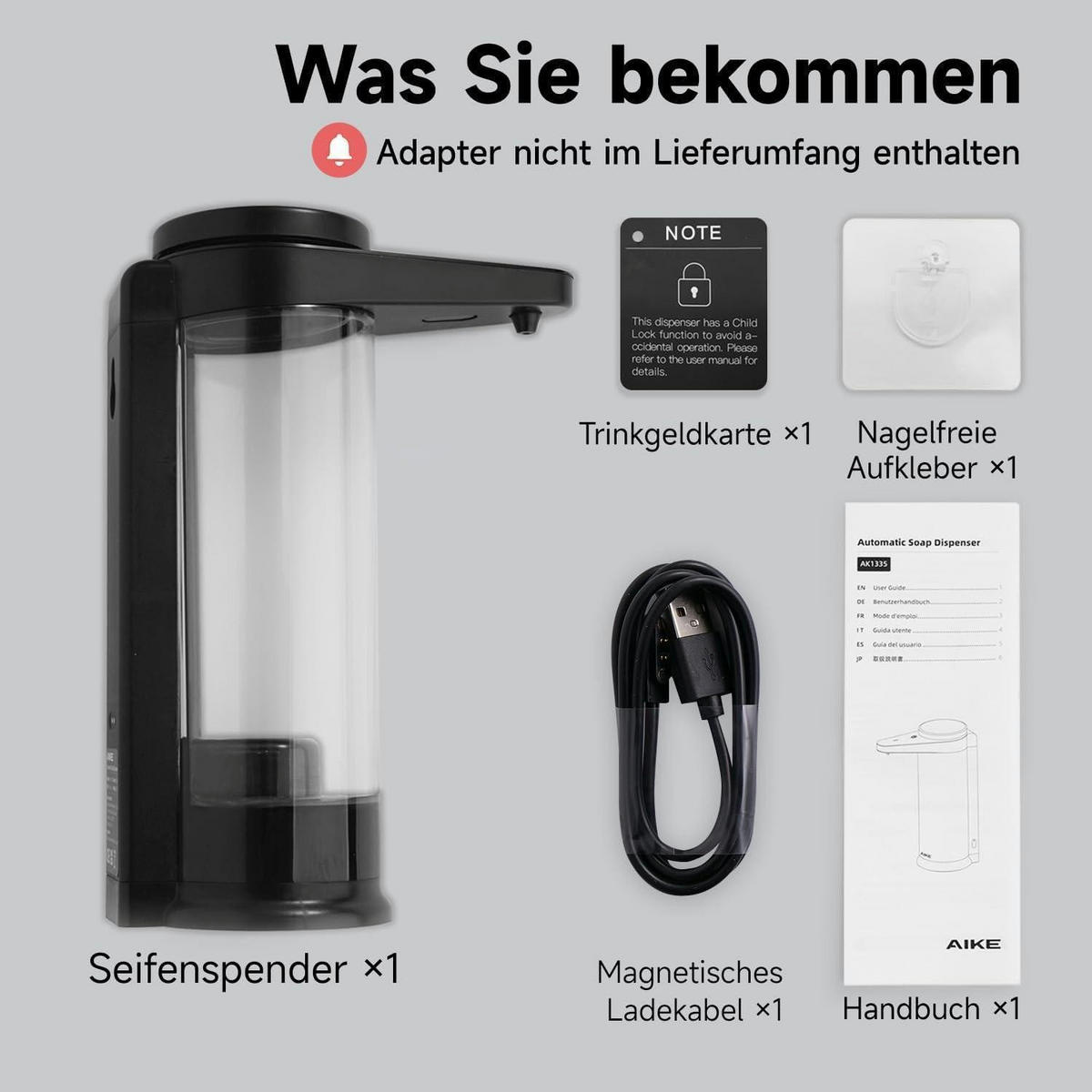 AUTOMATISCHER Seifenspender mit Infrarotsensor 500ml Schwarz - Schwarz, Kunststoff (8.5/23/16cm)