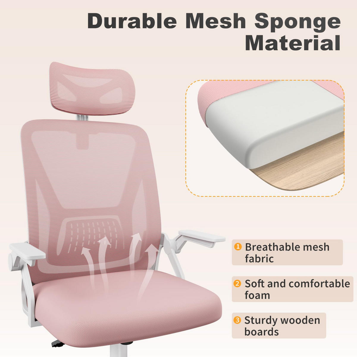 DREHSTUHL Webstoff Weiß-Rosa ergonomisch klappbare Armlehnen - Pink, Kunststoff (24/48/53cm) - Rattrix