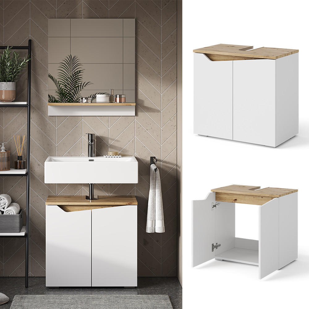 WASCHBECKENUNTERSCHRANK Marelle Weiß 60 x 57.5 cm mit 2 Türen - Weiß/Eiche Artisan, Holzwerkstoff (60/57.5/35cm) - Vicco