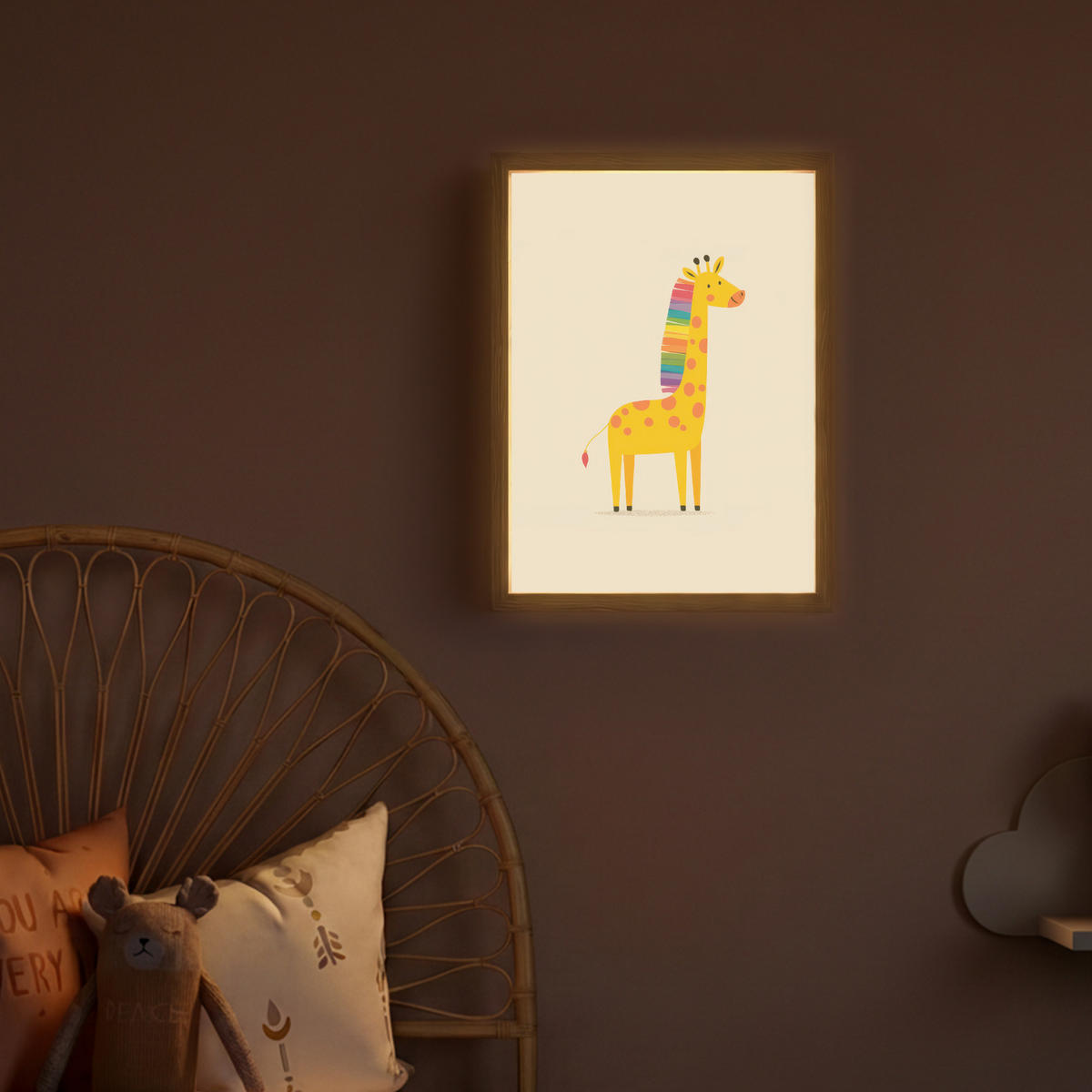 NÁSTĚNNÁ LAMPA S AKUMULÁTOREM Žirafa - Duhová hříva - béžová 30x40 cm - béžová, kompozitní dřevo (30/40/8cm) - OnlyWow