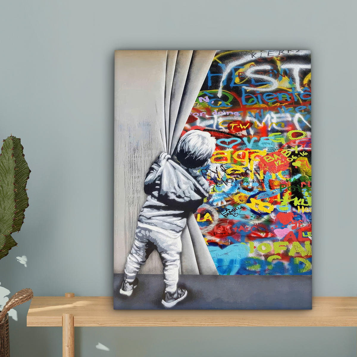 LEINWANDBILD Graffiti - Junge - Ilussie - Straßenkunst 30x40 cm - Hellgrau, Textil (30/40cm) - MuchoWow