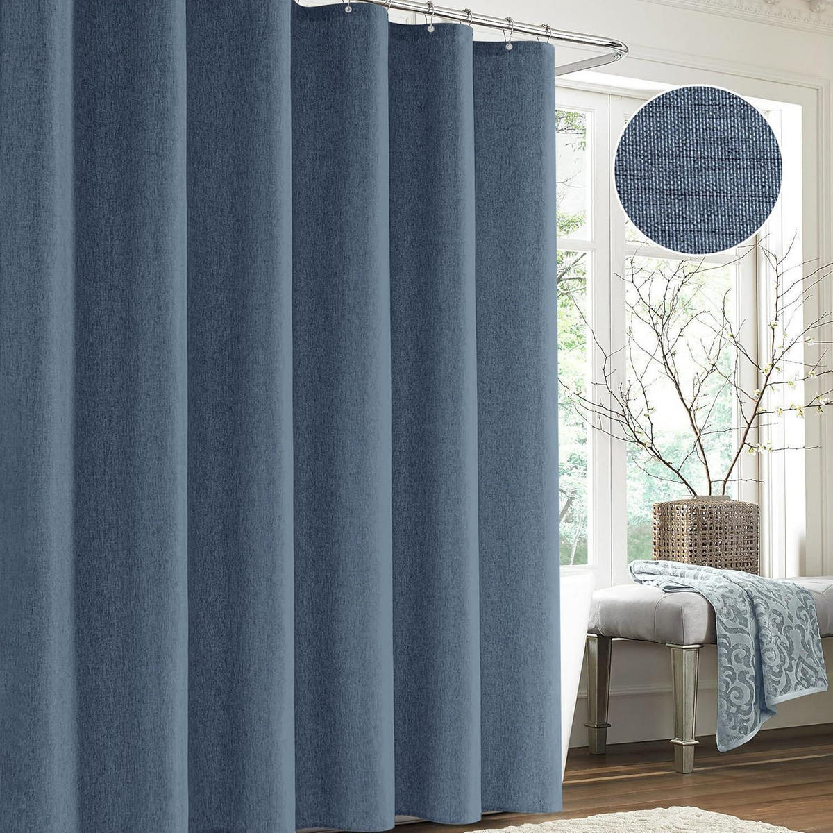 DUSCHVORHANG Leinen 182 x 214 cm Marineblau - Dunkelblau, Textil (182/214cm)