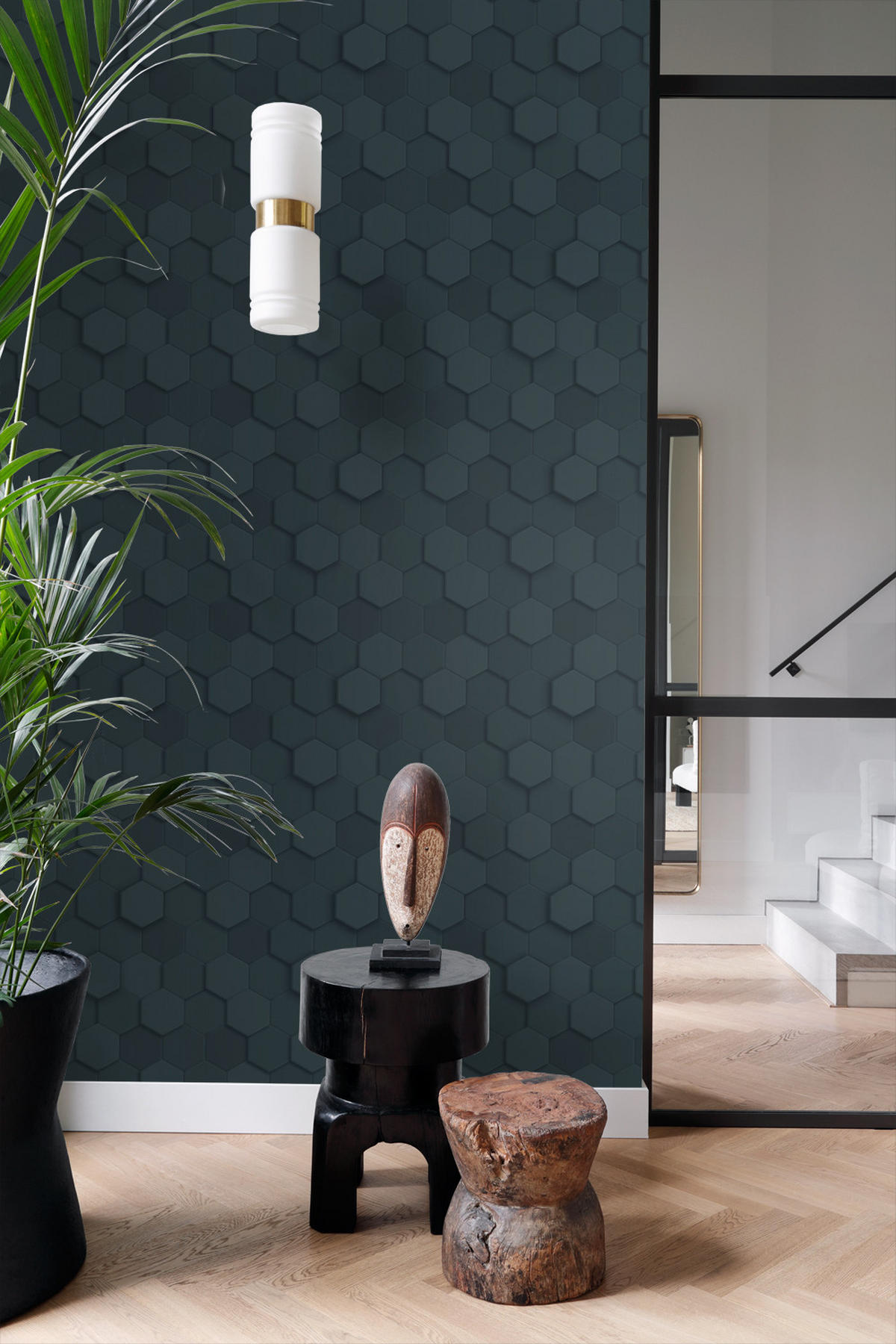 TAPETE 3D Wabenmuster 53 cm x 10.05 m - Blau, Papier (53/1000cm) - Origin Wallcoverings