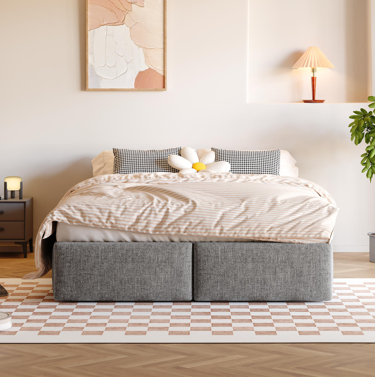 BETT mit Stauraum und 2 Schubladen 140x200 cm Grau - Grau, Metall (140/200cm) - Meubliv