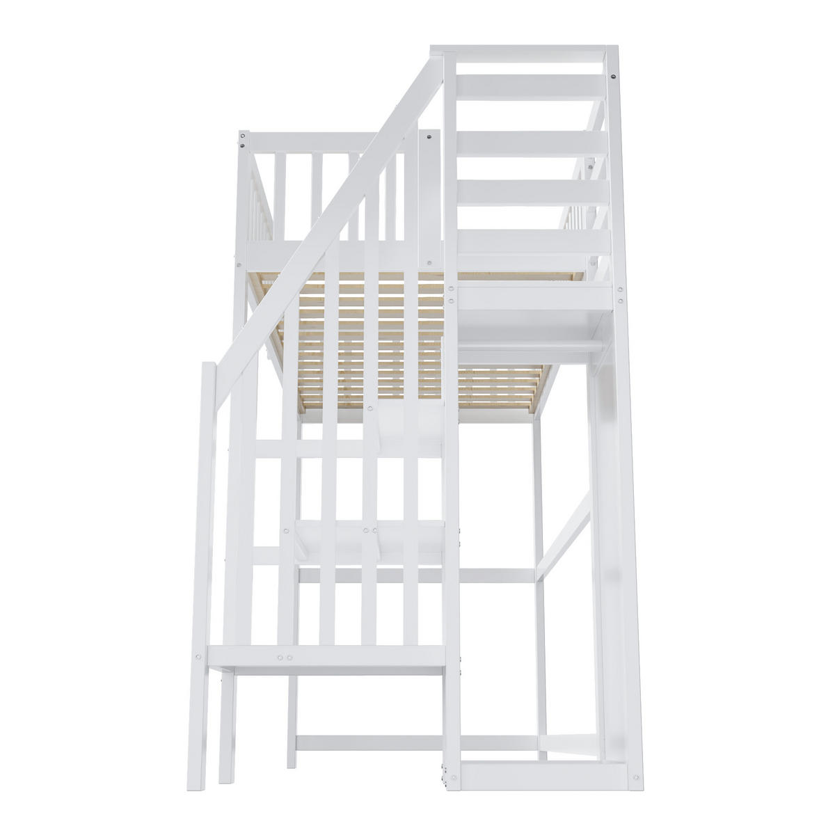 HOCHBETT 90/200 cm DE-01302, in Weiß, mit Treppe, Kleiderschrank und Regal - Weiß, Holz (90/200cm) - ComfortXL