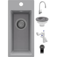 GRANITSPÜLE - Riga, 3-er set Alles Grau 23/50 cm, 1 Becken + Küchenarmatur 38/14 cm + Ablauf-Set ab 25er Unterschrank - Grau, Kunststoff (23/200/500cm) - Primagran