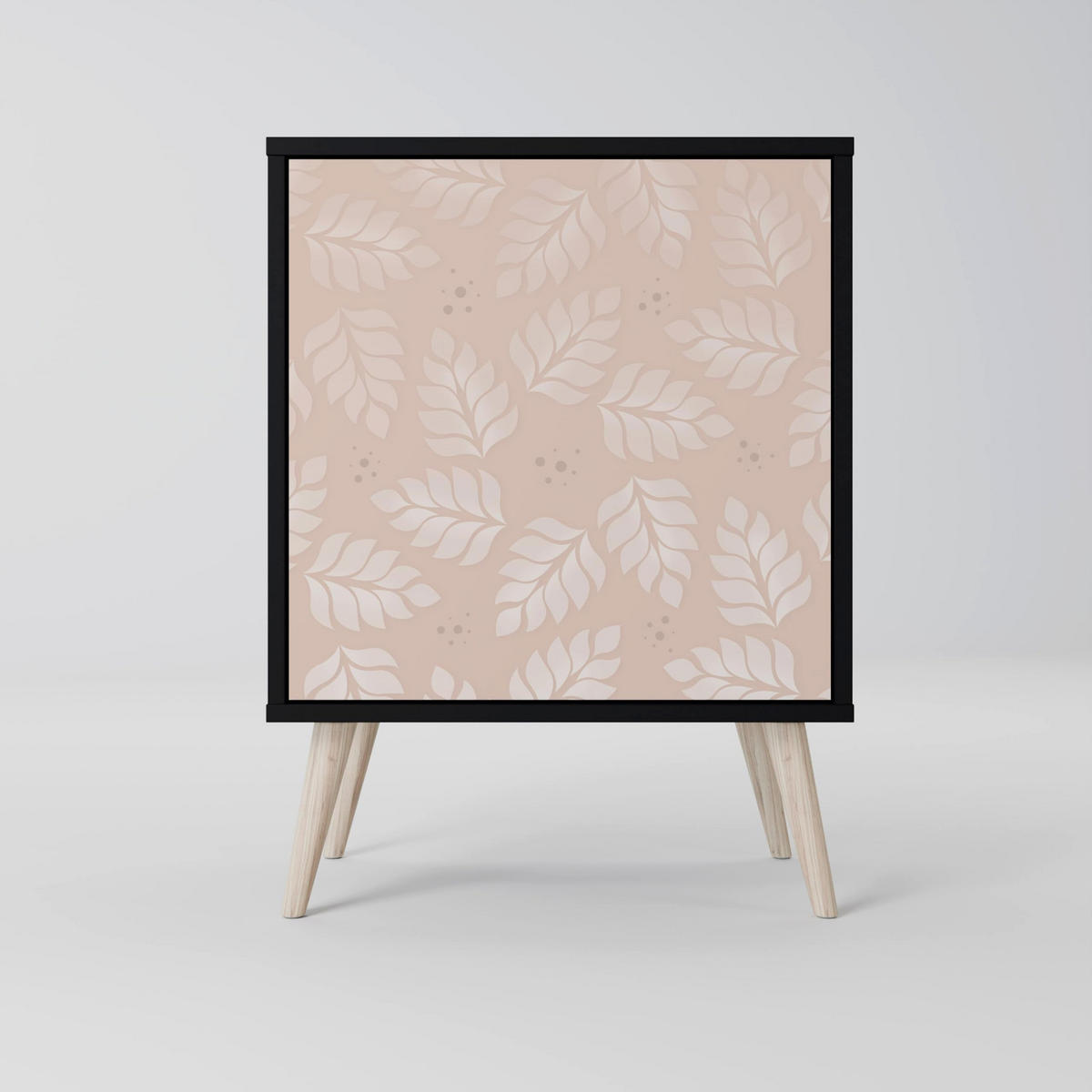 SIDEBOARD LEAVES ON BEIGE, Schwarz, 57,5x42x75,5 cm, Goldfarbene Metallfüße - Goldfarben/Multicolor, Holzwerkstoff/Metall (57.5/75.5/42cm) - SpaceRebels