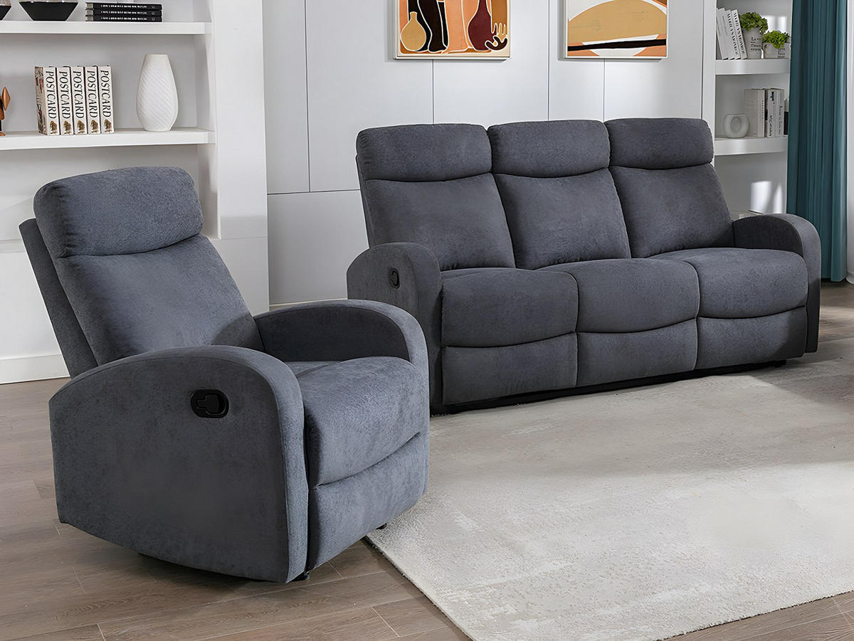 COUCHGARNITUR mit Sessel - 4 Personen - stoff - grau Evelyn - Grau, Textil (75/100/95cm) - Vente-Unique
