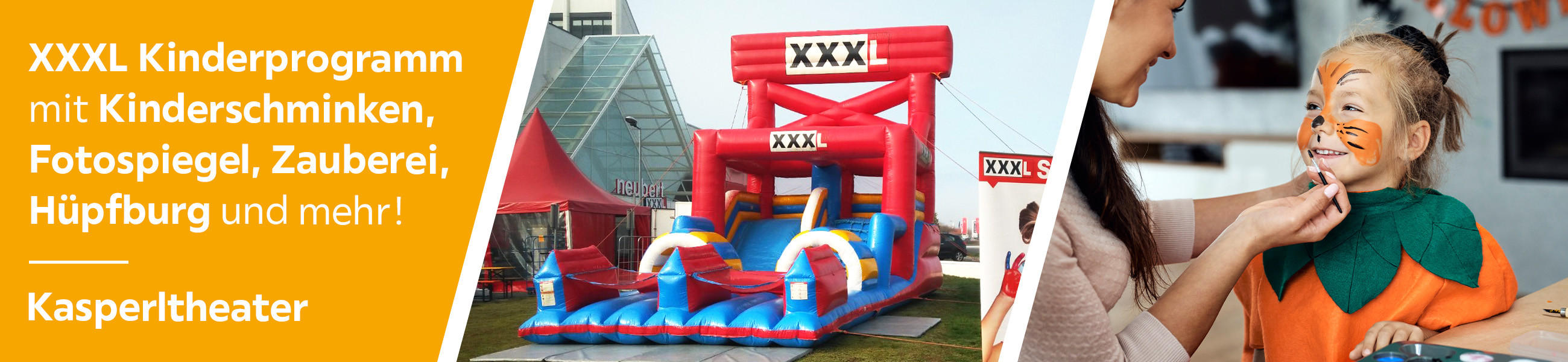 Kasperltheater & XXXL Kinderprogramm mit Kinderschminken, Fotospiegel, Zauberei, Hüpfburg und mehr!