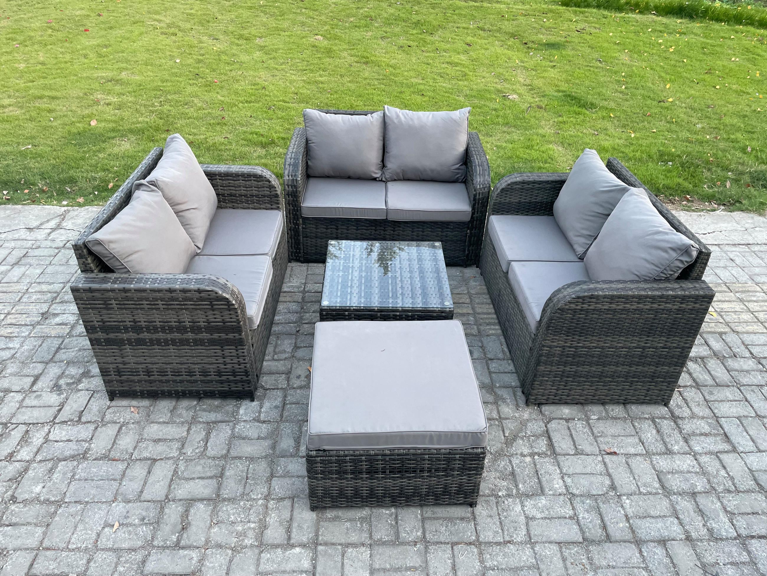 LOUNGESOFA-SET Polyrattan Dunkelgrau 5-Sitzer - Dunkelgrau, Metall - Fimous