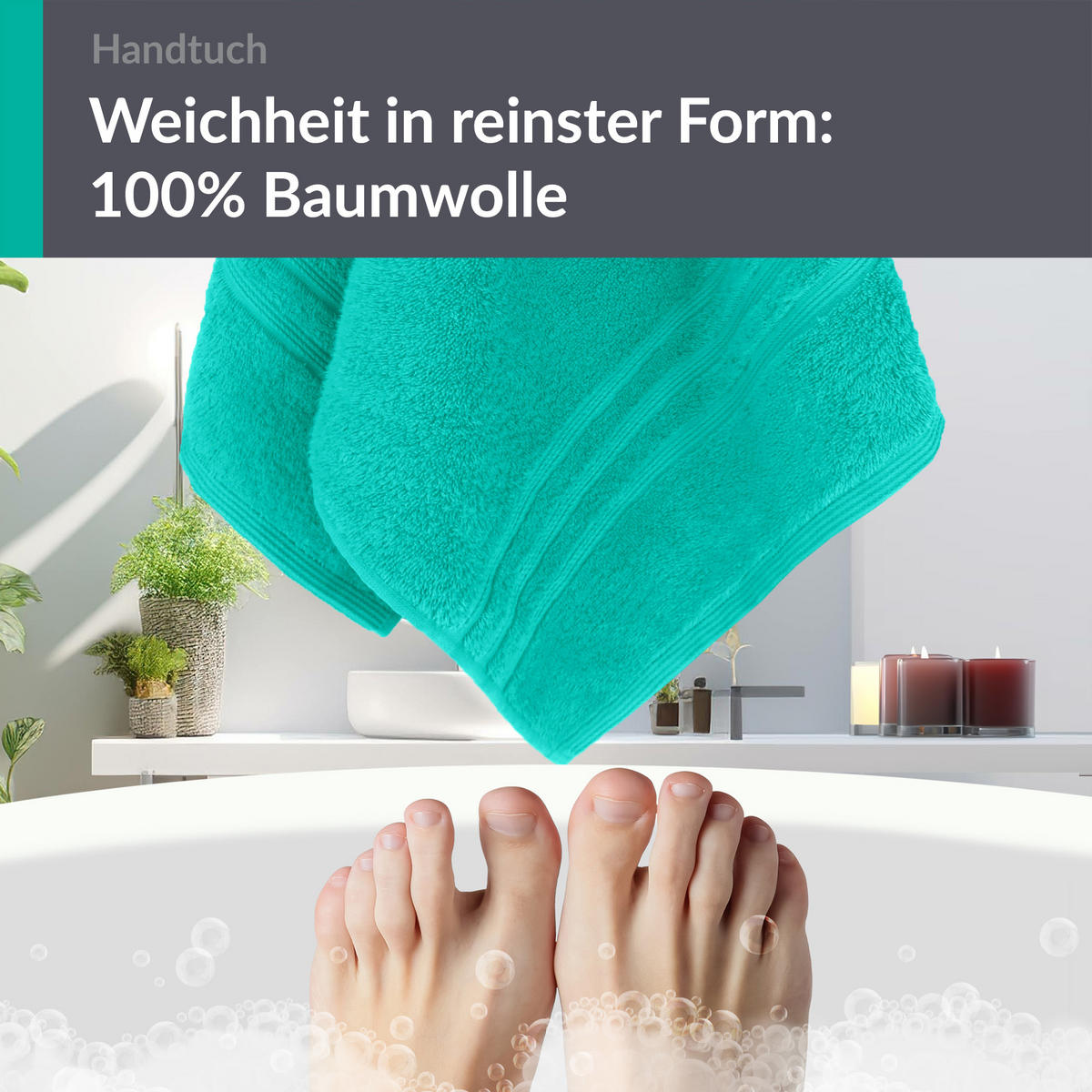 HANDTUCH 50x100 cm London Meeres Türkis 4er Set - Hellgrün, Textil (50/100cm) - Lashuma
