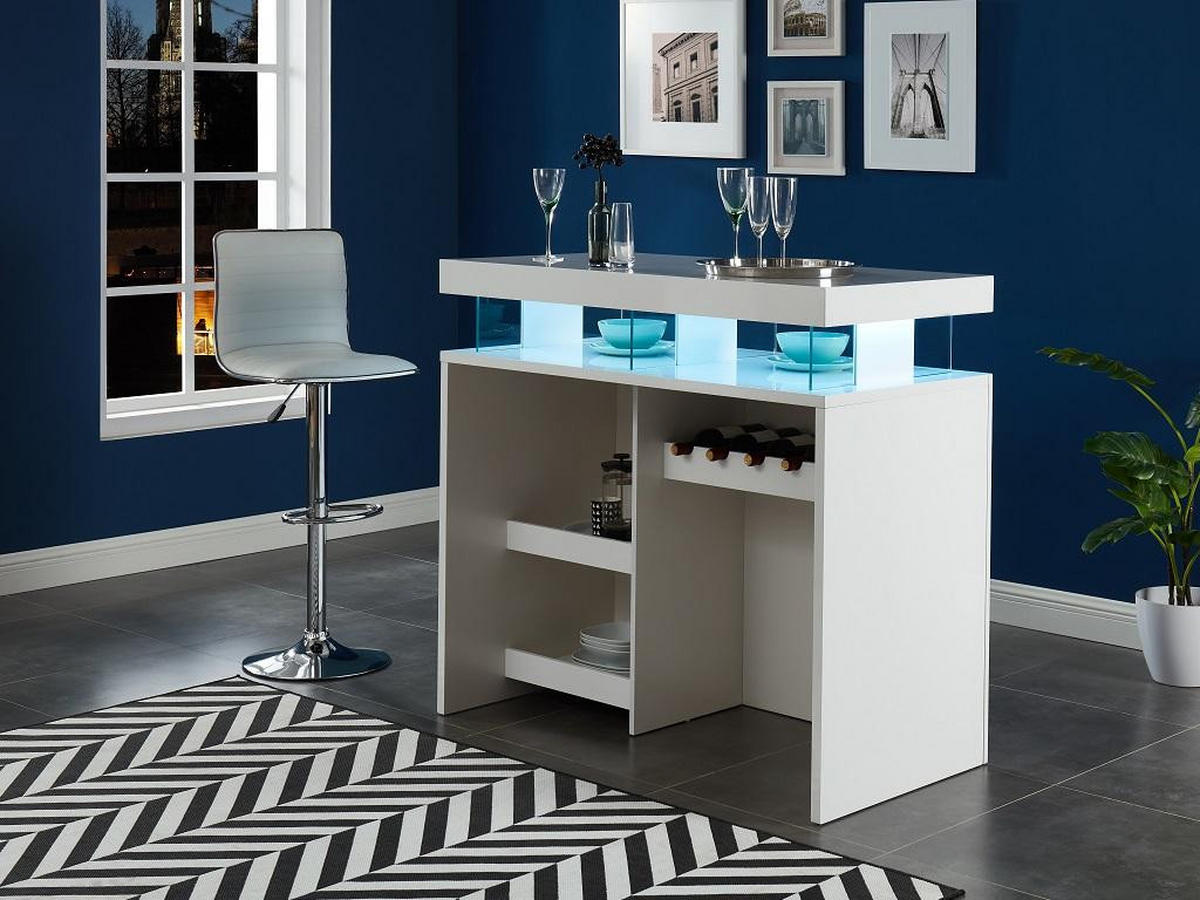 LED Hausbar - Hochglanz - MDF - Weiß - FABIO - Weiß, Holz (60/110/120cm) - Vente-Unique