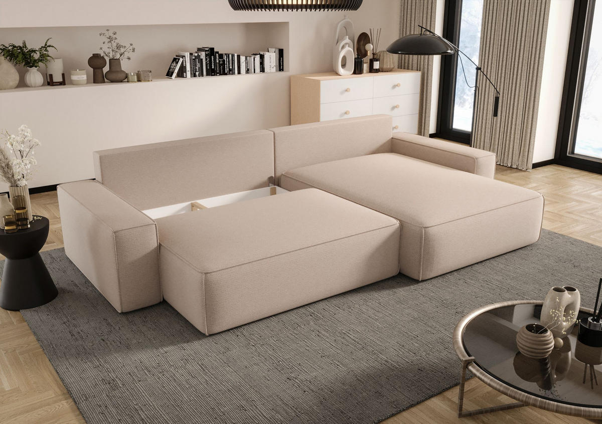 ECKSOFA CALIFORNIA rechts grün Cord Poso 14 - Schlaffunktion, Bettkasten - Grün, Textil (280/184cm) - Cornero