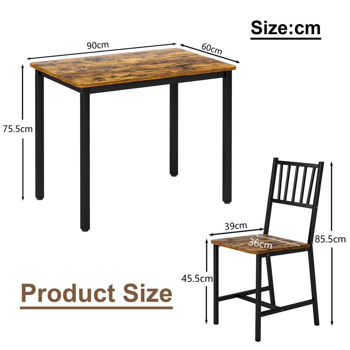ESSGRUPPE DE-39325 3-teilig, mit 2 Stühlen Schwarz - Schwarz, Holzwerkstoff (90/75.5/60cm) - ComfortXL