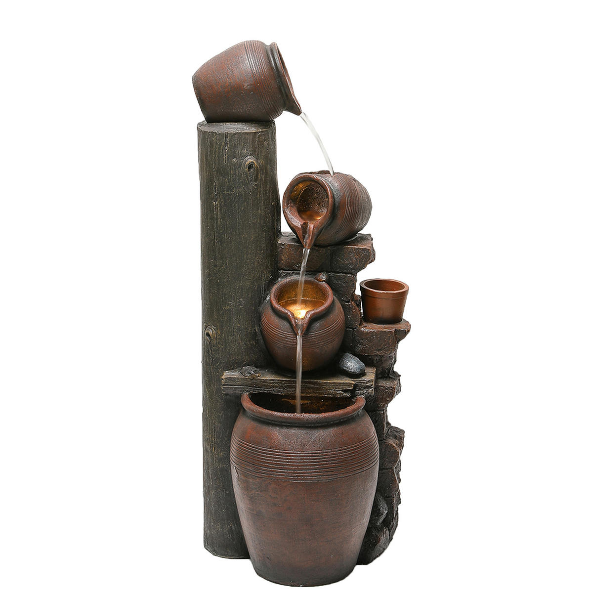 GARTENBRUNNEN, LED-Beleuchtung, Kunststein, Wasserspiel, Braun - Braun, Naturmaterialien (42/38/99cm) - FLIEKS