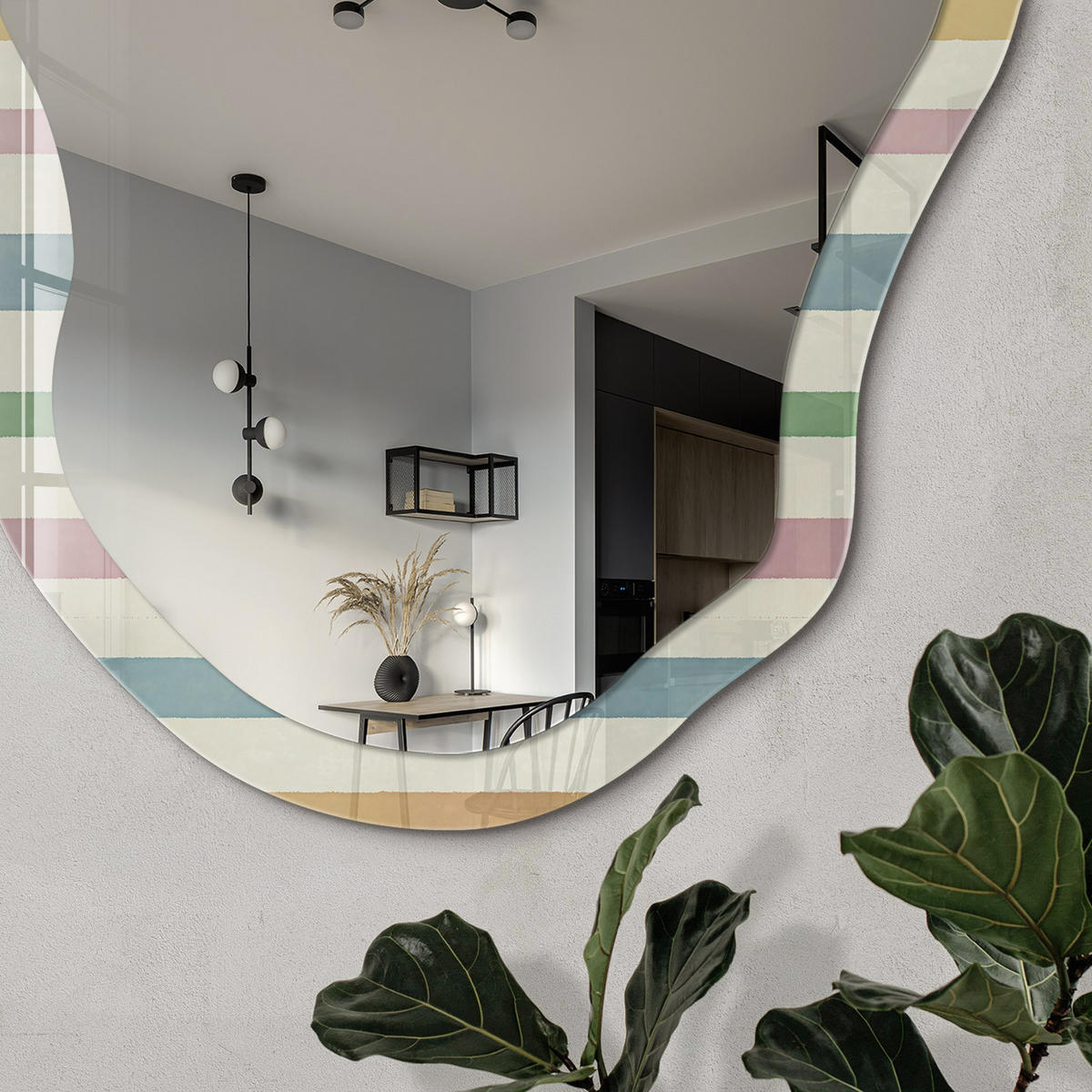 SPIEGEL 90x45 cm asymmetrisch mit Druck - Farbige Streifen - Transparent, Glas (45/90/0.4cm) - TULUP