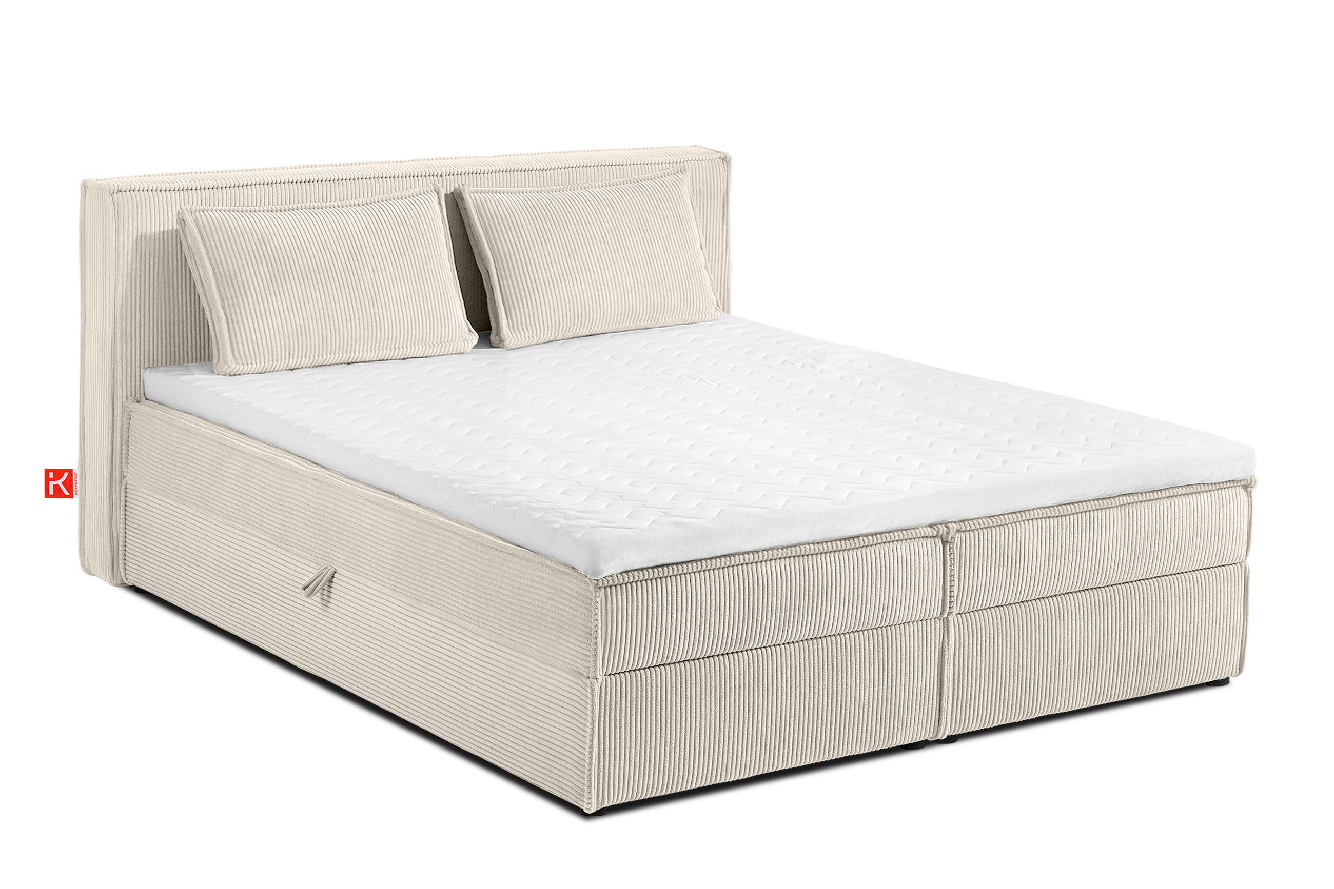 BOXSPRINGBETT ROTI 160x200 mit Matratze und Topper, mit Bettkasten, ecrufarben - Ecru/Schwarz, Holz/Holzwerkstoff (160/200cm) - KONSIMO®