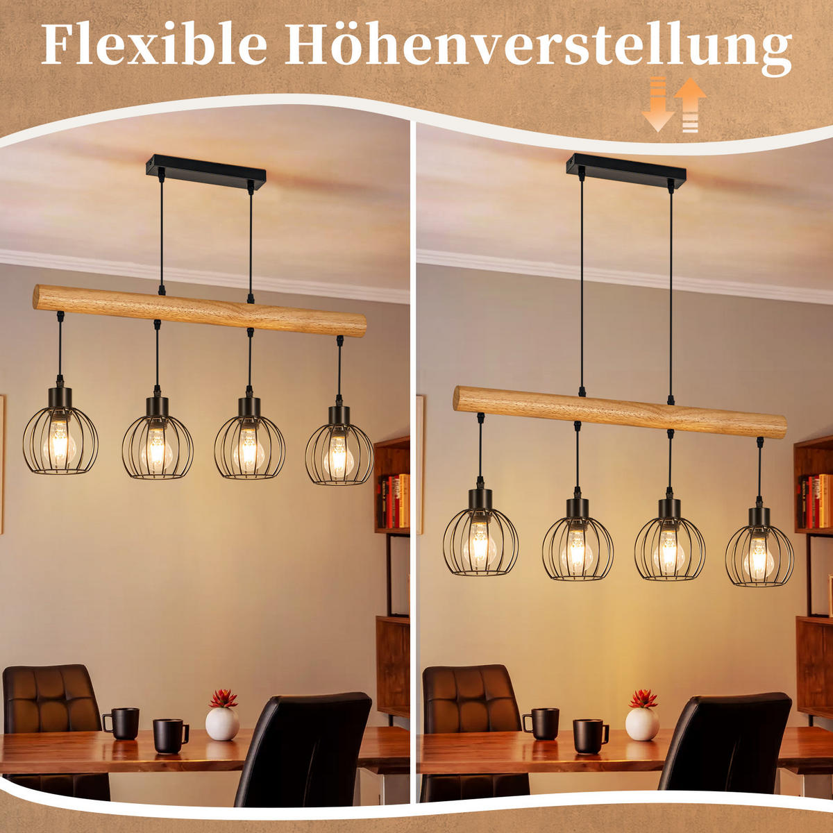 PENDELLEUCHTE Laxenli 70/14/160 cm - Schwarz, Holz/Metall (70/14/160cm) - ZMH