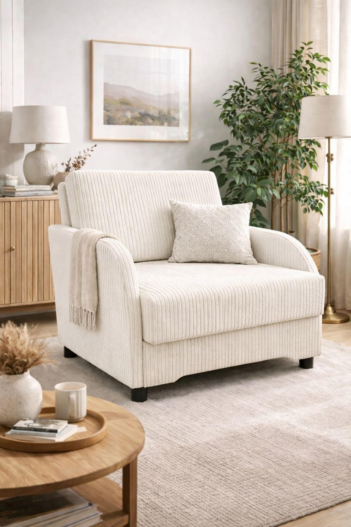 BETTSOFA TIGO Creme Velours-Stoff mit Schlaffunktion - Creme, Textil (105/88/120cm) - MASSENO