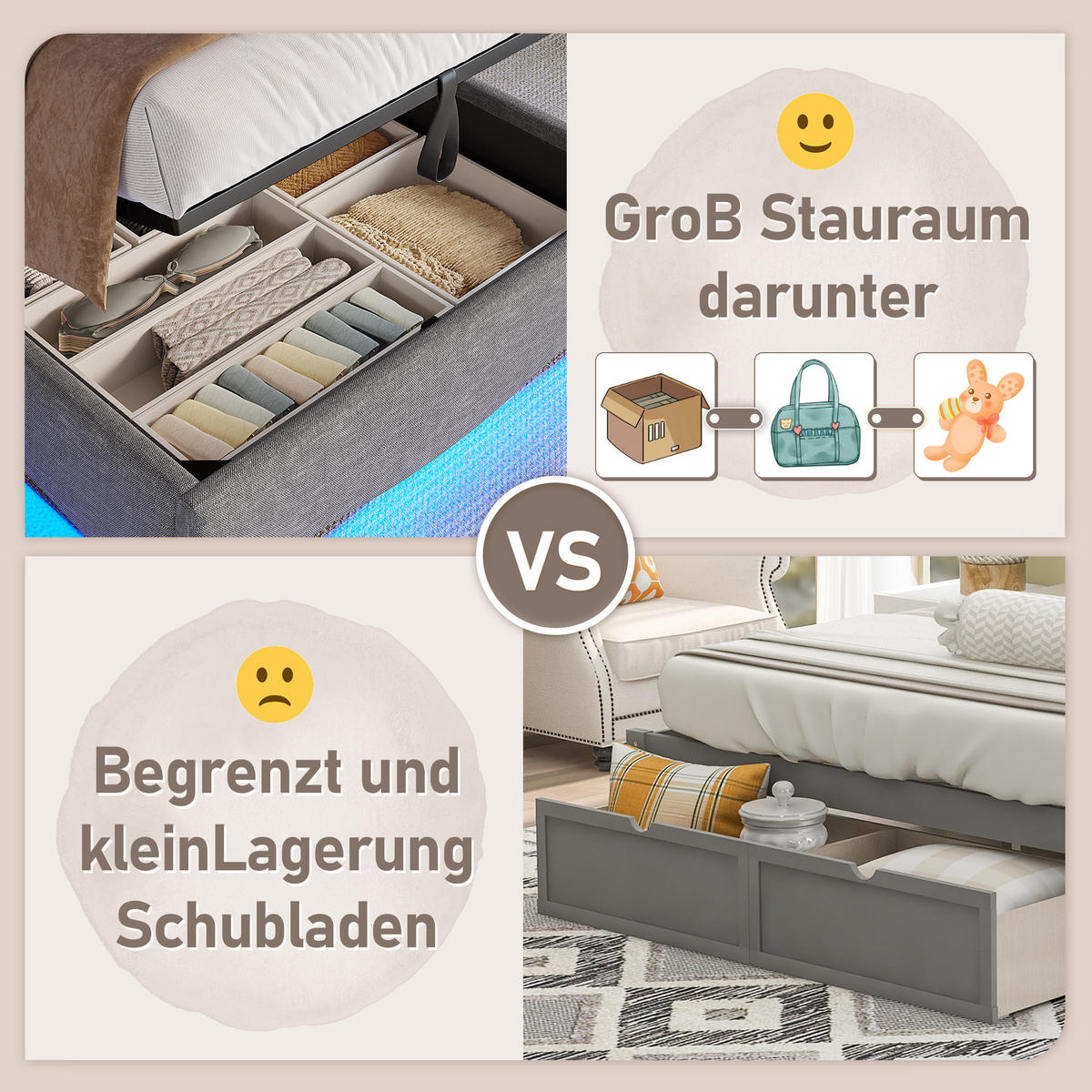 POLSTERBETT 90x200cm Grau LED Hydraulik USB Leinen - Grau, Holz (90/200cm) - FLIEKS