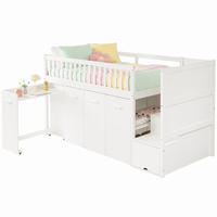 ETAGENBETT 90/200 mit Schreibtisch, Kleiderschrank und Stauraumtreppe in Weiß - Weiß, Holzwerkstoff (90/200cm) - EVRYAE