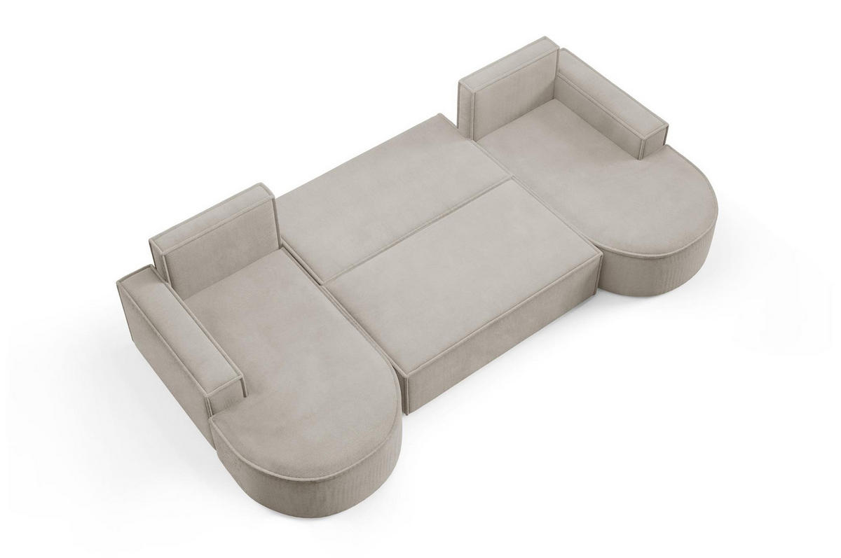 WOHNLANDSHAFT Flow U Kalt Beige, mit Schlaffunktion in Curio Stoff - Beige, Holzwerkstoff/Textil (316/88/157cm) - Bettso