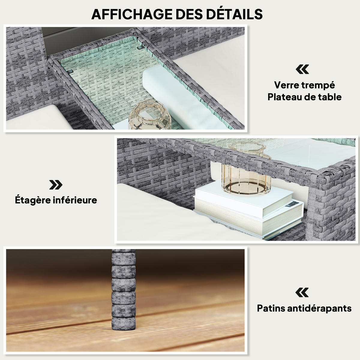 GARTENBANK 2-Sitzer DE-13678 mit integriertem Tisch Schwarz - Grau, Metall (135/81/64cm) - ComfortXL