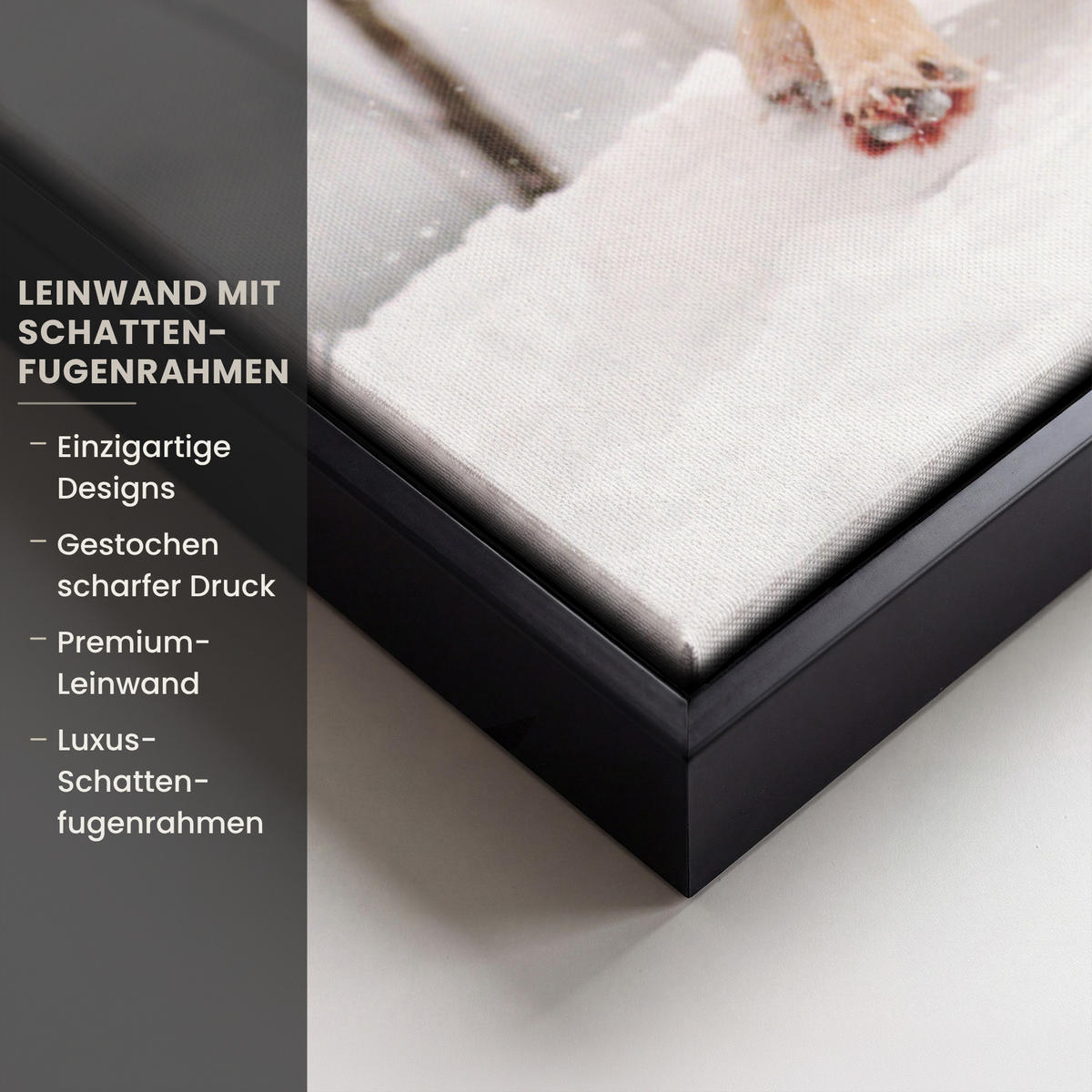 LEINWAND Bilder mit Rahmen - Wolf - Winter - Schnee - Natur - Tiere - 50x70 - Haselnussfarben, Textil (50/70cm) - MuchoWow