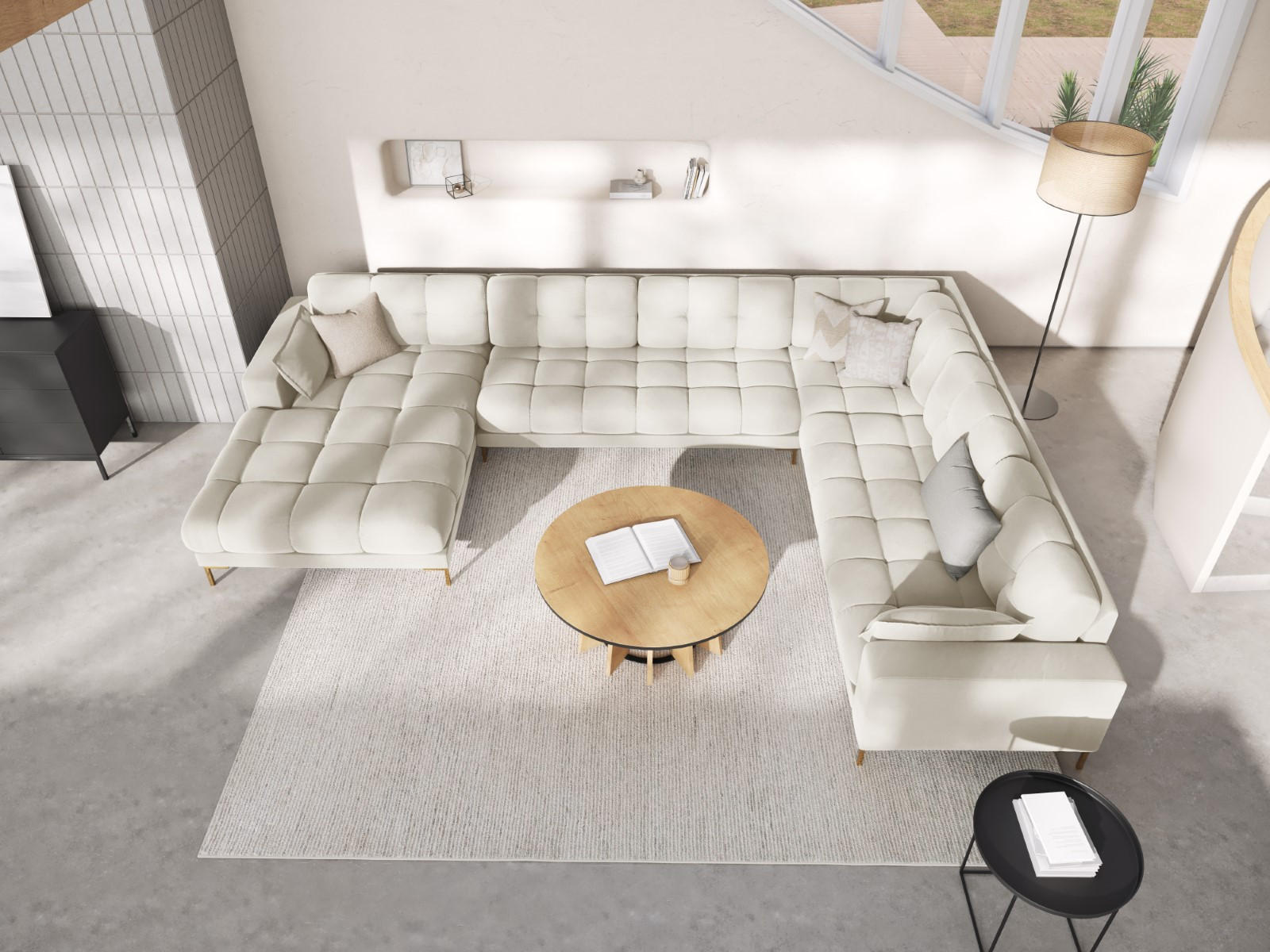 Thumbnail - Micadoni Panoramasofa, Creme, Textil, 7-Sitzer, U-Form, 256x75x327 cm, Hergestellt in Europa, Oeko-Tex®, Wohnzimmer, Sof...