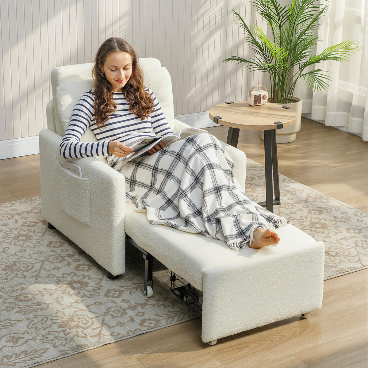 SCHLAFSESSEL DE-14634 mit verstecktem Stauraum und breiter Sitzfläche Creme - Creme, Textil (72/91/85.5cm) - ComfortXL