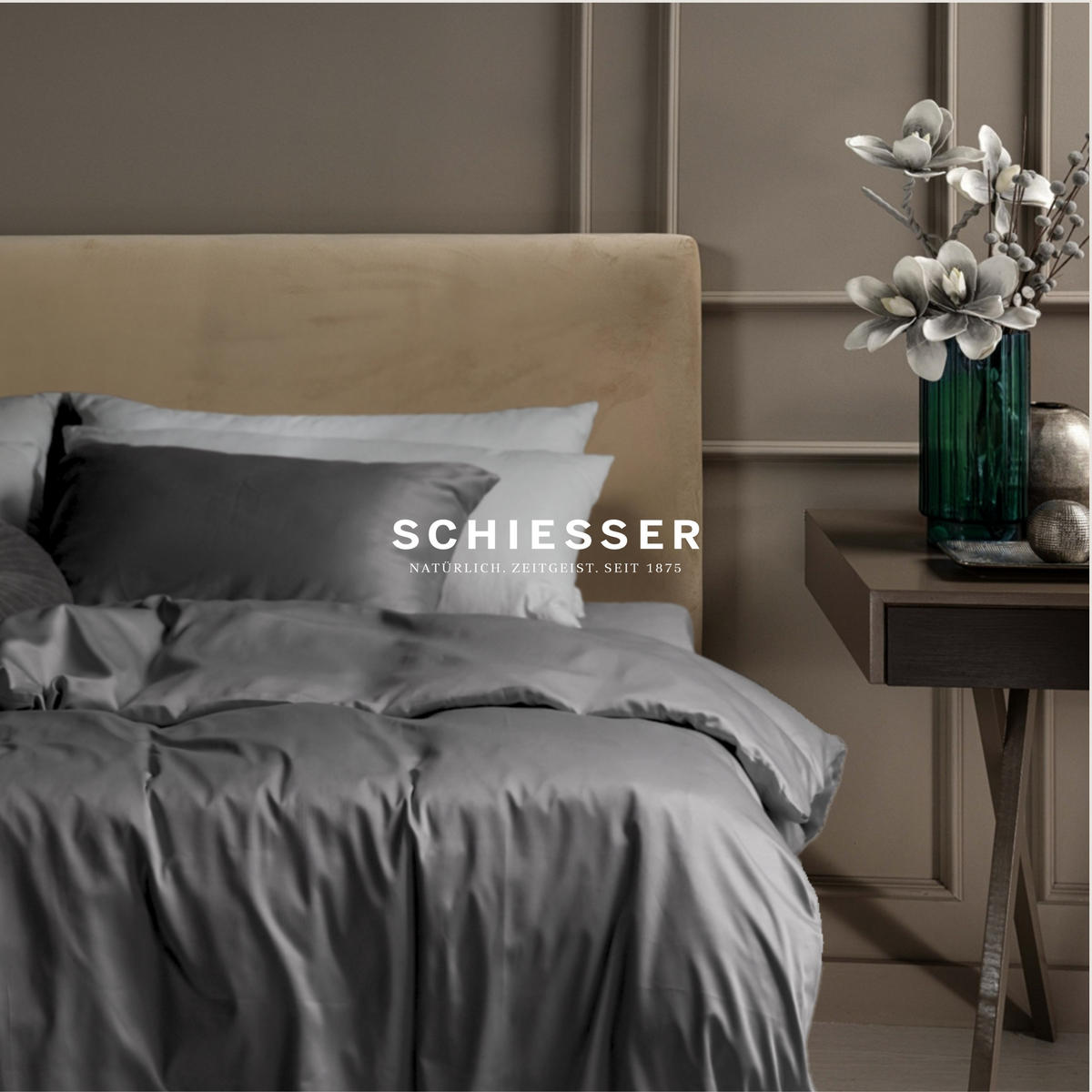 KISSENHÜLLENSET Ella - Baumwollsatin - 2-teilig - 40 x 80 cm - Dunkelgrau - Dunkelgrau, Textil (40/80cm) - SCHIESSER