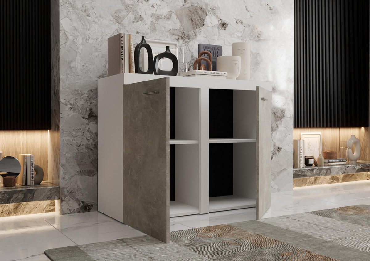 KOMMODE London LRXK 2D mit 2 Türen, Sideboard in Farbe: Weiß|Grau, Größe: 97 x 82 x 40 cm - Weiß/Grau, Holzwerkstoff (97/82/40cm) - O-Sofa