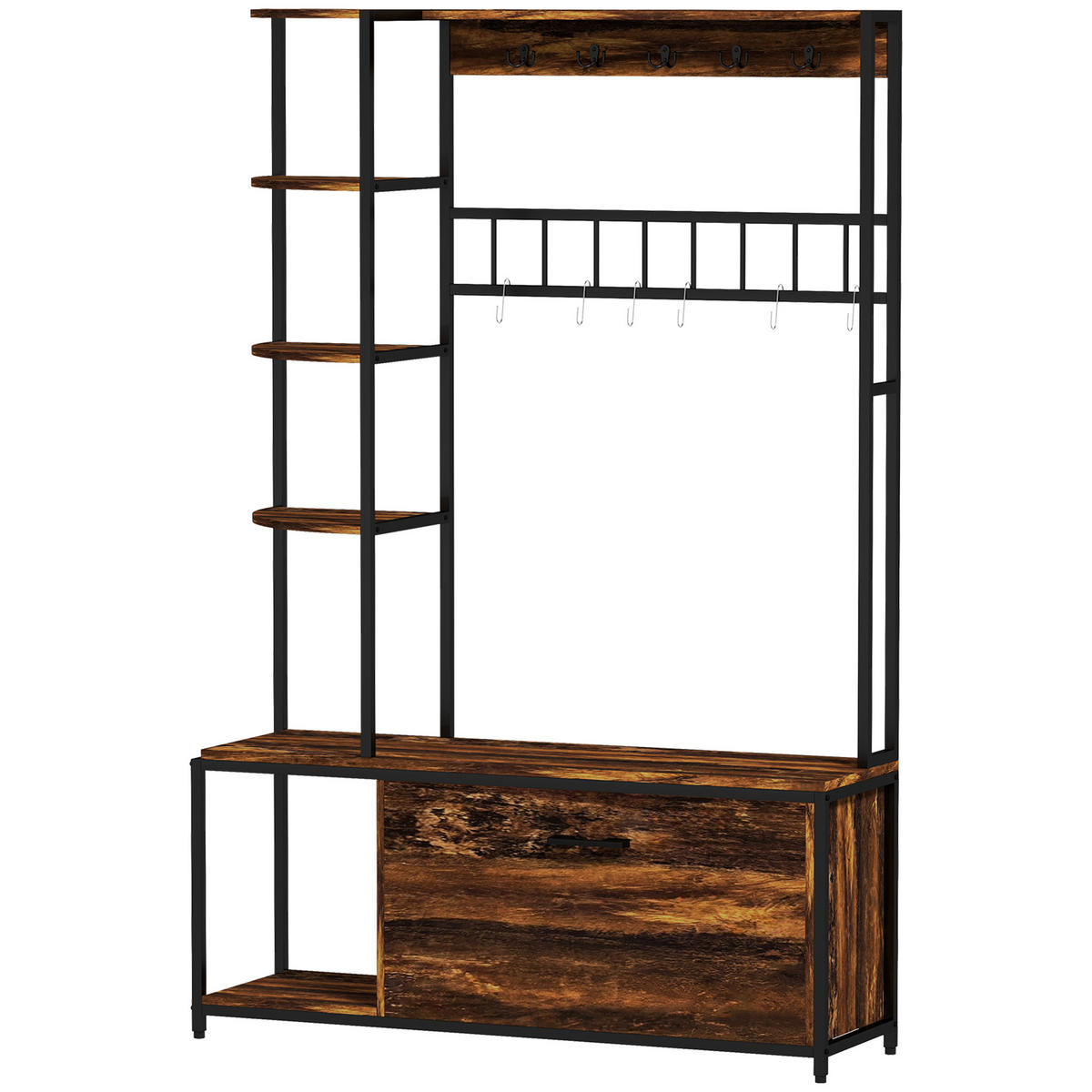 GARDEROBENSTÄNDER DE-17879 10 Haken & 2-stufiger Schuhschrank Braun - Braun, Holzwerkstoff (35/180/120cm) - ComfortXL