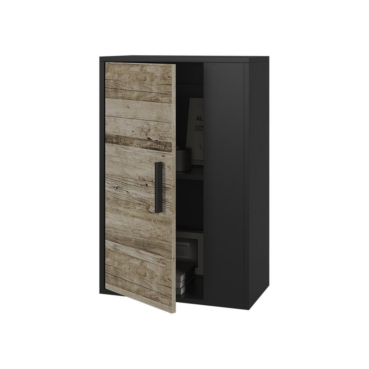 NÁSTĚNNÁ POLICE Berno Černý/pískový dub - černá/Sonoma dub, kompozitní dřevo (50.1/78.4/28.3cm) - Vicco