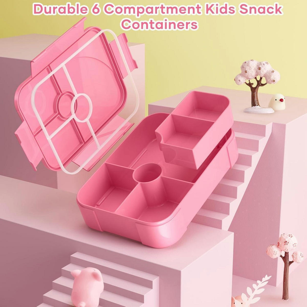 BROTDOSE Kinder 6 Fächer Auslaufsicher Rosa 1150 ml - Rosa, Kunststoff (16/5/22cm)