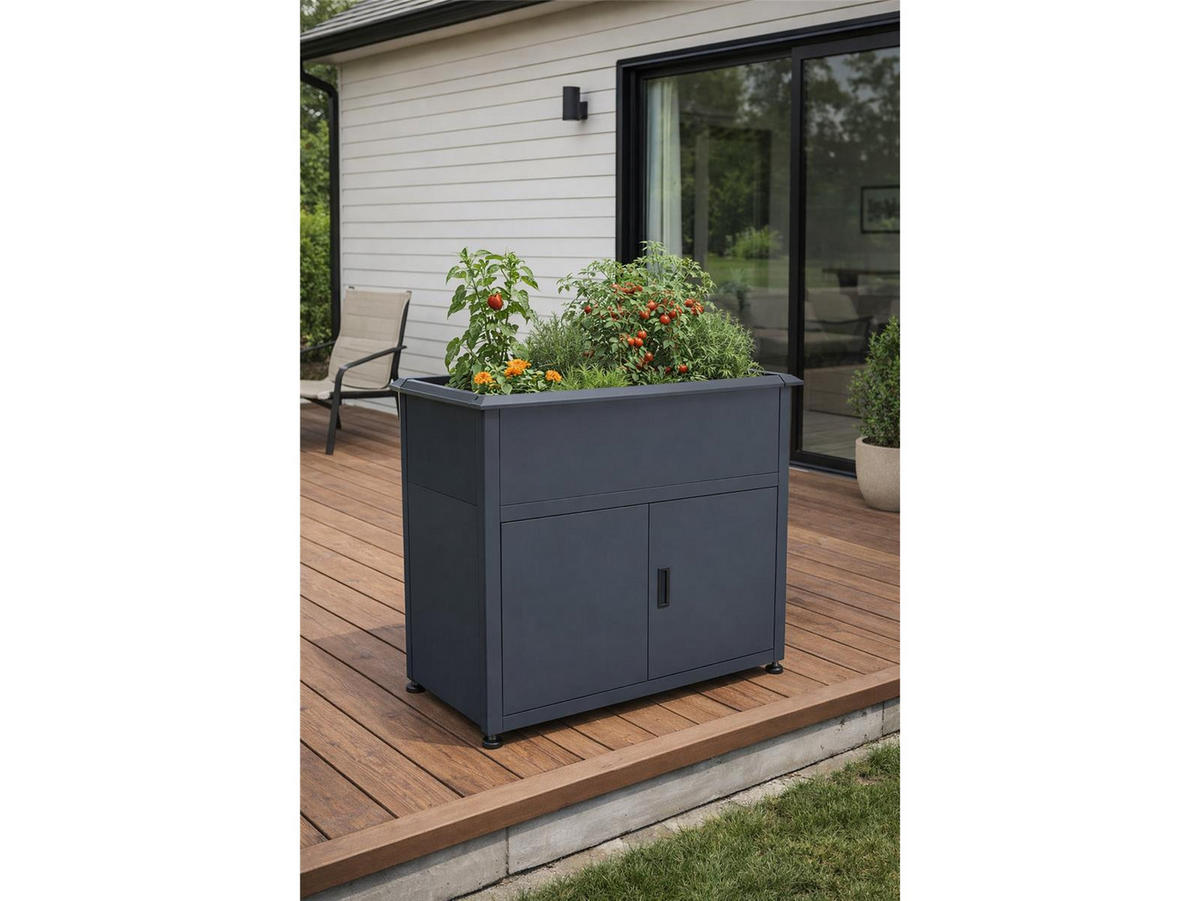 HOCHBEET mit Unterschrank und Drainagesystem, 107x57x85cm - Grau, Kunststoff (80/175/120cm)